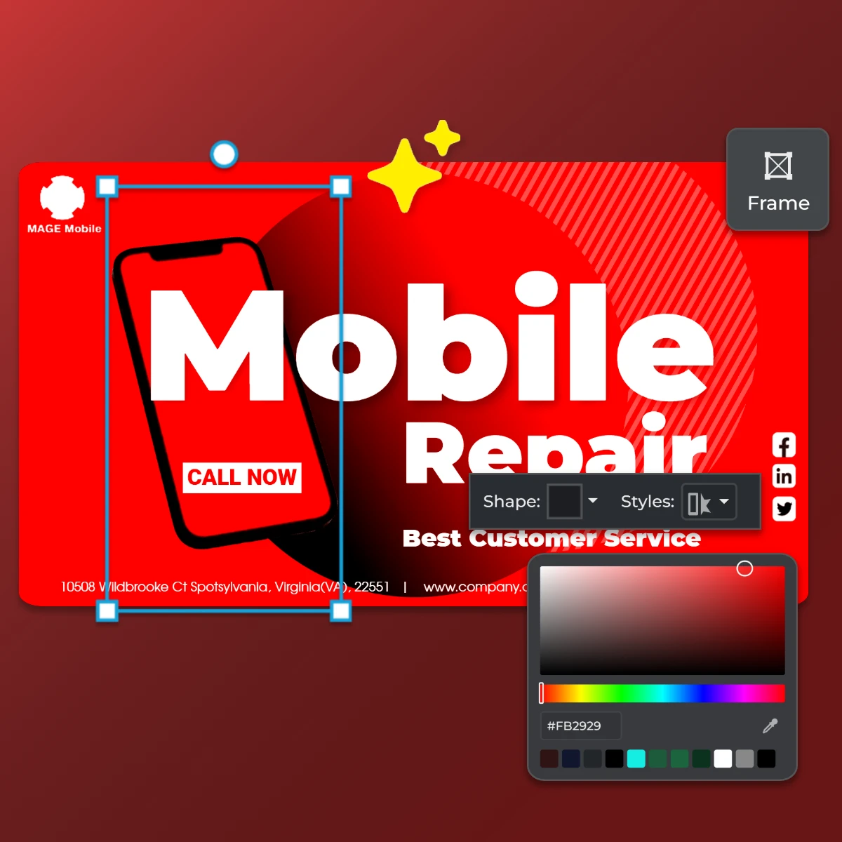 Bright red post for mobile repair services featuring a smartphone graphic, bold text, and 