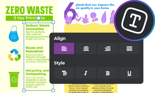 Zero waste infographic with text alignment and style options