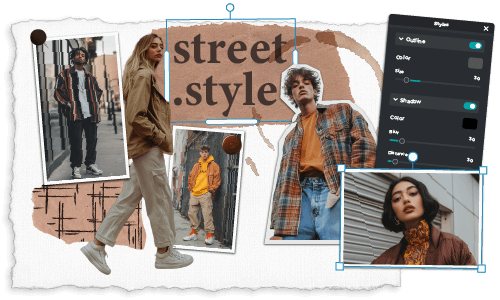 Collage of fashionable streetwear outfits with editing interface overlay.