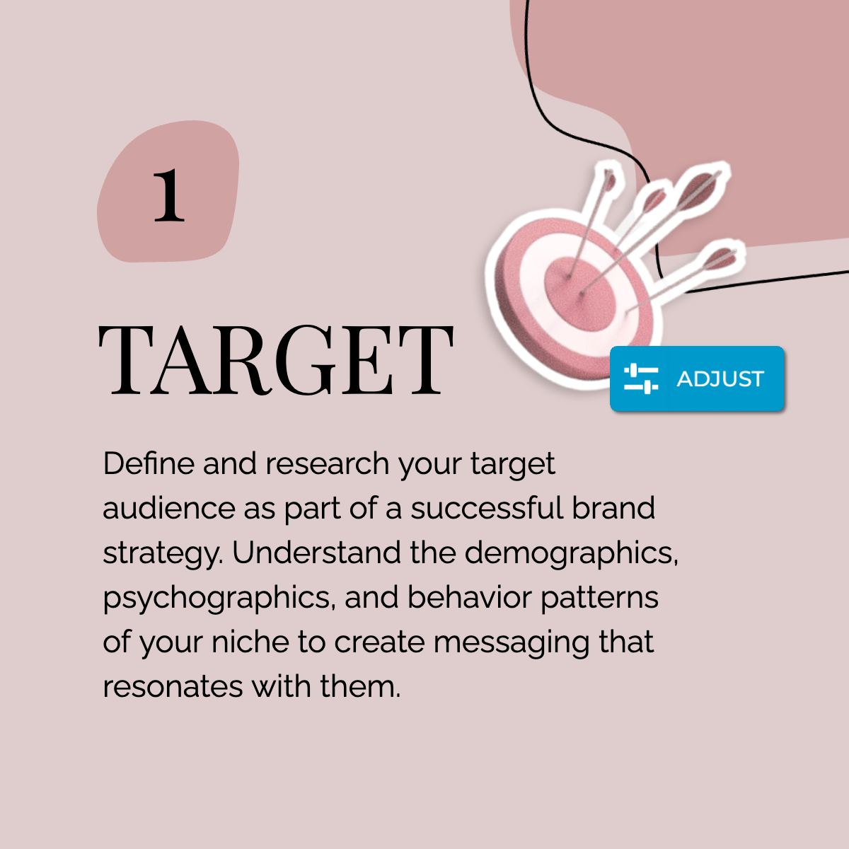 Graphic about defining a target audience for brand strategy with a bullseye illustration and an 