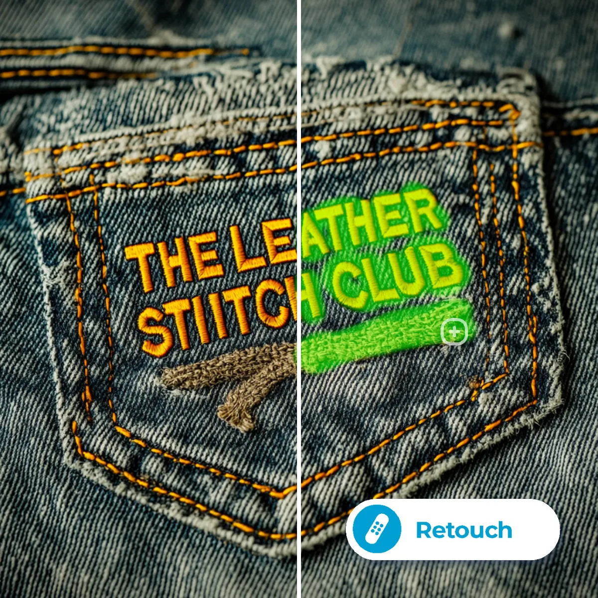 Close-up of denim patch featuring 