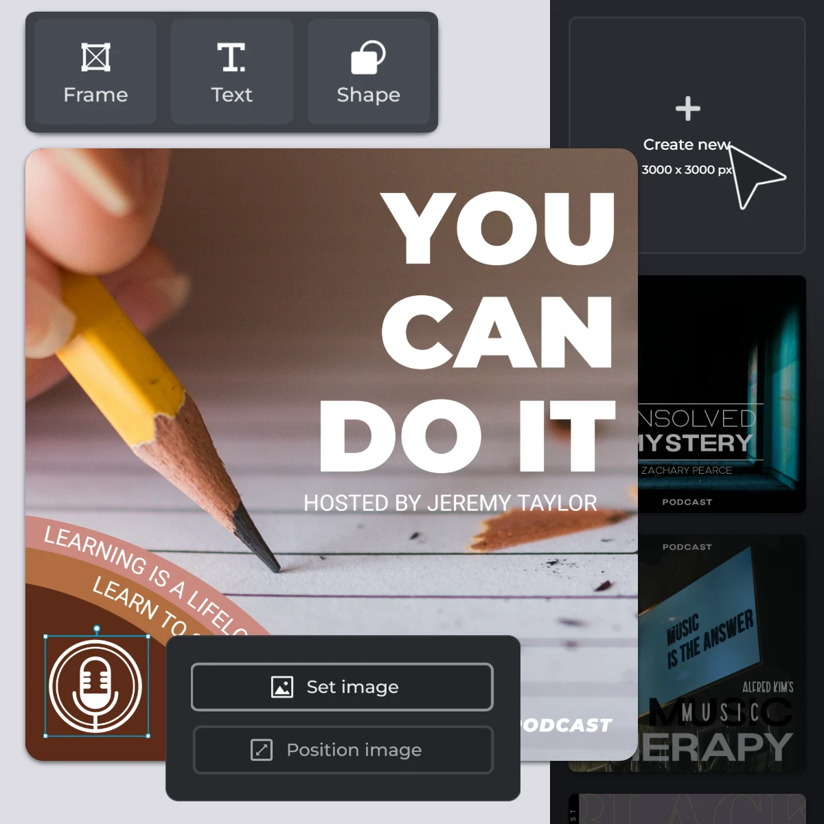 Podcast cover editor interface. 