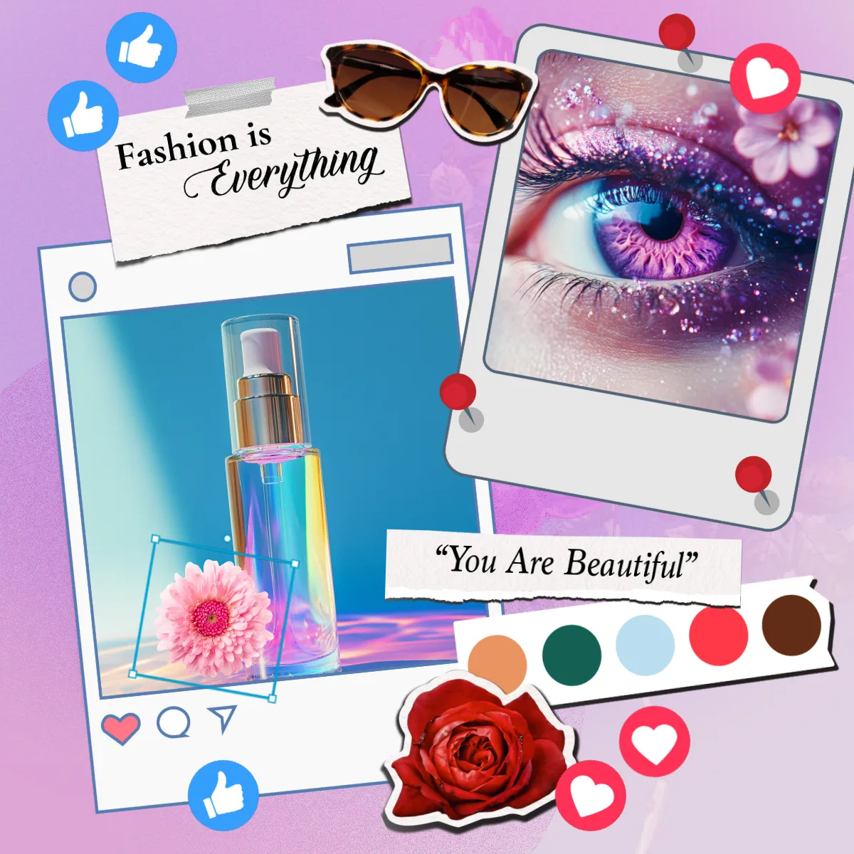 Collage of beauty items and inspirational phrase 