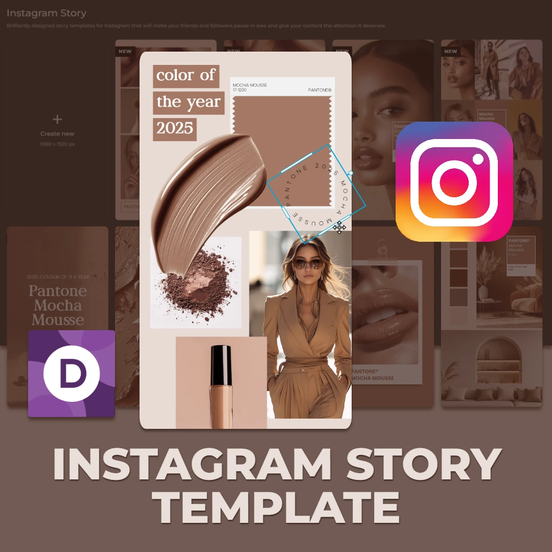 Promotional collage for a mocha-themed Instagram story template with various design elements.