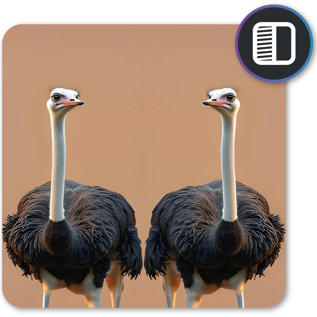 Two ostriches facing forward against a plain background.